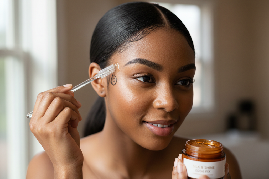 Young woman with perfectly laid edges using edge control