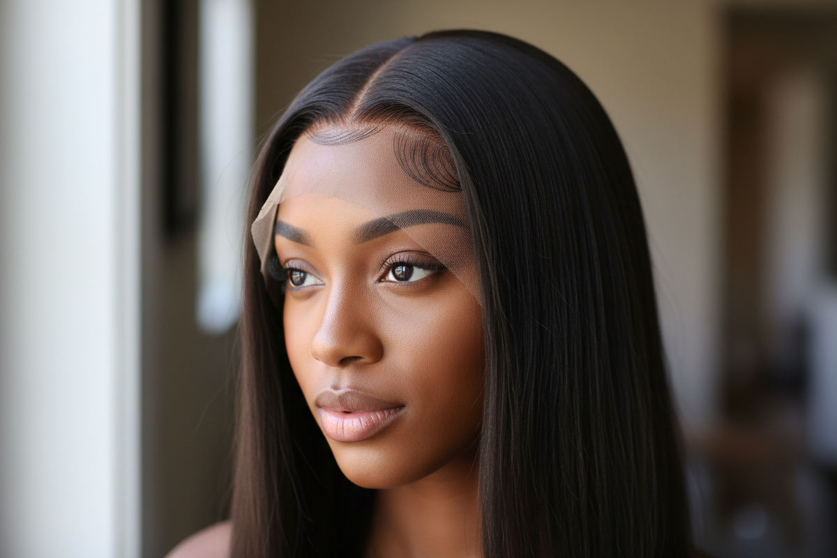 Close-up of Brazilian silky straight frontal showing natural hairline and baby hairs