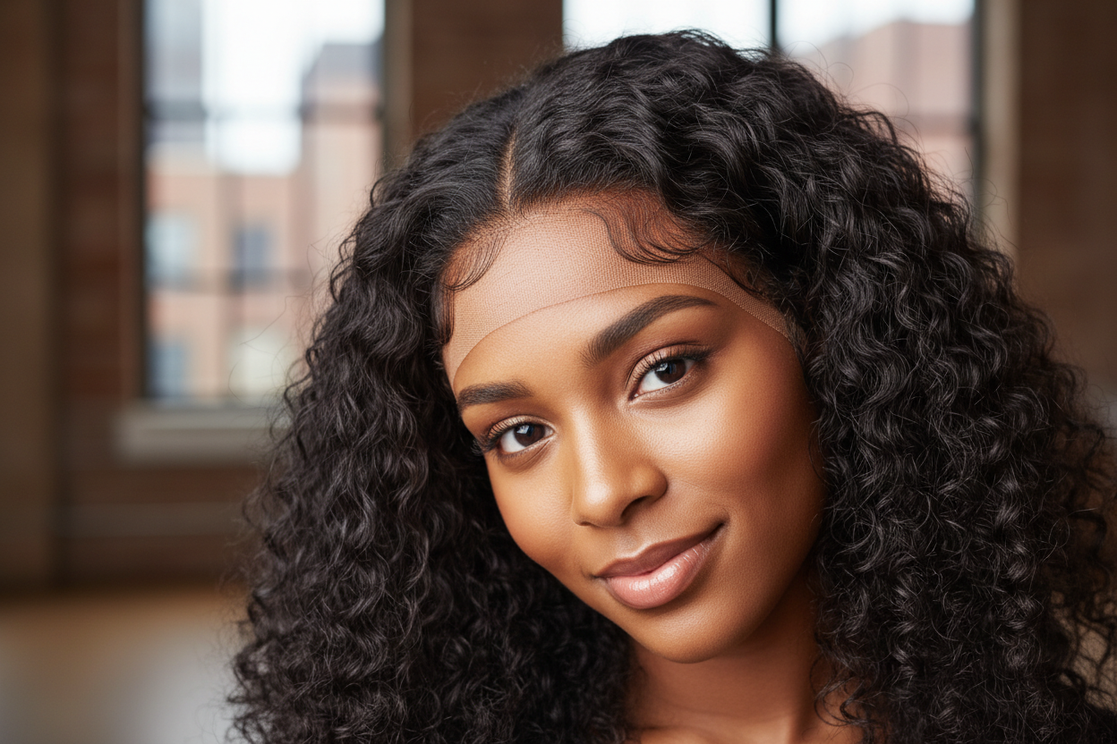 Brazilian deep wave 4x4 closure with natural-looking side part and seamless blend